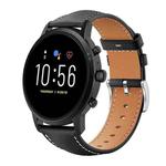 22mm For Fossil Gen 5 Carlyle/Julianna/Garrett xDfind Flat Head Black Shark Fine Grain Leather Watch Band(Black)