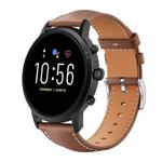 22mm For Fossil Gen 5 Carlyle/Julianna/Garrett xDfind Flat Head Black Shark Fine Grain Leather Watch Band(Coffee)