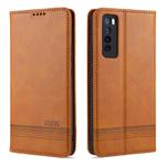 For Huawei Nova 7 AZNS Magnetic Calf Texture Horizontal Flip Leather Case with Card Slots & Holder & Wallet(Light Brown)