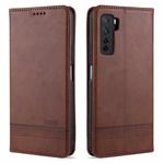 For Huawei Nova 7 SE AZNS Magnetic Calf Texture Horizontal Flip Leather Case with Card Slots & Holder & Wallet(Dark Brown)