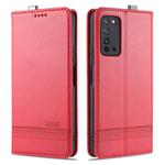 For Huawei Honor X10 AZNS Magnetic Calf Texture Horizontal Flip Leather Case with Card Slots & Holder & Wallet(Red)