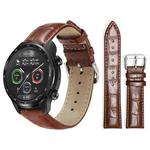 22mm For Ticwatch Pro X / Pro3 / Pro / GTX / E2 xDfind Bamboo Texture Pin Buckle Leather Watch Band(Dark Brown)