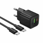 hoco N65 Ingenious GaN PD20W Type-C and QC3.0USB Charger with 1m Type-C to Type-C Cable, EU Plug(Black)