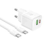 hoco N65 Ingenious GaN PD20W Type-C and QC3.0USB Charger with 1m Type-C to Type-C Cable, EU Plug(White)