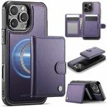 For iPhone 16 Pro Max JEEHOOD J09 Buckle Card Bag MagSafe Magnetic Style RFID Leather Phone Case(Purple)