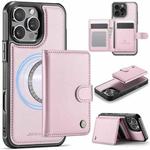 For iPhone 16 Pro Max JEEHOOD J09 Buckle Card Bag MagSafe Magnetic Style RFID Leather Phone Case(Pink)