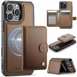 For iPhone 16 Pro Max JEEHOOD J09 Buckle Card Bag MagSafe Magnetic Style RFID Leather Phone Case(Brown)