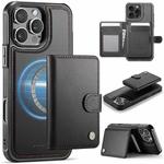 For iPhone 16 Pro Max JEEHOOD J09 Buckle Card Bag MagSafe Magnetic Style RFID Leather Phone Case(Black)