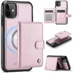 For iPhone 12 / 12 Pro JEEHOOD J09 Buckle Card Bag MagSafe Magnetic Style RFID Leather Phone Case(Pink)