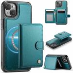 For iPhone 15 Plus / 14 Plus JEEHOOD J09 Buckle Card Bag MagSafe Magnetic Style RFID Leather Phone Case(Green)