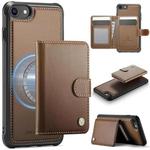 For iPhone SE 2022 / SE 2020 / 8 / 7 JEEHOOD J09 Buckle Card Bag MagSafe Magnetic Style RFID Leather Phone Case(Brown)