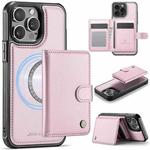 For iPhone 13 Pro JEEHOOD J09 Buckle Card Bag MagSafe Magnetic Style RFID Leather Phone Case(Pink)