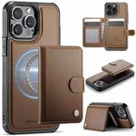 For iPhone 15 Pro JEEHOOD J09 Buckle Card Bag MagSafe Magnetic Style RFID Leather Phone Case(Brown)