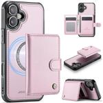 For iPhone 16 Plus JEEHOOD J09 Buckle Card Bag MagSafe Magnetic Style RFID Leather Phone Case(Pink)