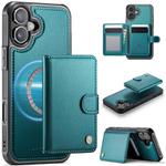 For iPhone 16 Plus JEEHOOD J09 Buckle Card Bag MagSafe Magnetic Style RFID Leather Phone Case(Green)