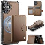 For iPhone 16 Plus JEEHOOD J09 Buckle Card Bag MagSafe Magnetic Style RFID Leather Phone Case(Brown)