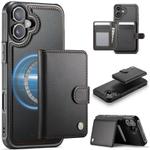 For iPhone 16 Plus JEEHOOD J09 Buckle Card Bag MagSafe Magnetic Style RFID Leather Phone Case(Black)