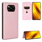 For Xiaomi Poco X3 NFC Carbon Fiber Texture Horizontal Flip TPU + PC + PU Leather Case with Card Slot(Pink)