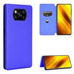 For Xiaomi Poco X3 NFC Carbon Fiber Texture Horizontal Flip TPU + PC + PU Leather Case with Card Slot(Blue)