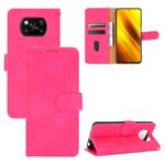 For Xiaomi Poco X3 NFC Solid Color Skin Feel Magnetic Buckle Horizontal Flip Calf Texture PU Leather Case with Holder & Card Slots & Wallet(Rose Red)