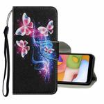 For Samsung Galaxy A10s Coloured Drawing Pattern Horizontal Flip PU Leather Case with Holder & Card Slots & Wallet & Lanyard(Three Fluorescent Butterflies)