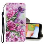 For Samsung Galaxy A21 Coloured Drawing Pattern Horizontal Flip PU Leather Case with Holder & Card Slots & Wallet & Lanyard(Rose Butterfly)