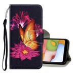 For Samsung Galaxy A21s Coloured Drawing Pattern Horizontal Flip PU Leather Case with Holder & Card Slots & Wallet & Lanyard(Big Golden Butterfly)