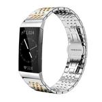 For Fitbit Charge 4 / 3 18mm xDfind Seven-bead Solid Stainless Steel Watch Band(Silver Gold)