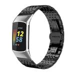 For Fitbit Charge 6 / 5 18mm xDfind Seven-bead Solid Stainless Steel Watch Band(Black)
