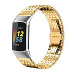 For Fitbit Charge 6 / 5 18mm xDfind Seven-bead Solid Stainless Steel Watch Band(Gold)