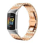 For Fitbit Charge 6 / 5 18mm xDfind Seven-bead Solid Stainless Steel Watch Band(Rose Gold)