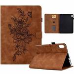 For Xiaomi Redmi Pad 2 Peony Butterfly Embossed Leather Smart Tablet Case(Brown)