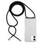 For iPhone 12 mini Four-Corner Shockproof Transparent TPU Case with Lanyard(Black)