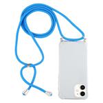 For iPhone 12 mini Four-Corner Shockproof Transparent TPU Case with Lanyard(Blue)