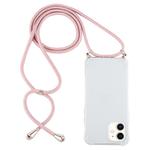 For iPhone 12 mini Four-Corner Shockproof Transparent TPU Case with Lanyard(Pink)