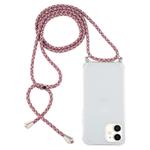 For iPhone 12 mini Four-Corner Shockproof Transparent TPU Case with Lanyard(Purple Red)
