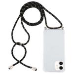 For iPhone 12 mini Four-Corner Shockproof Transparent TPU Case with Lanyard(Black Gold)