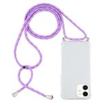 For iPhone 12 mini Four-Corner Shockproof Transparent TPU Case with Lanyard(Purple)