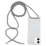 For iPhone 12 mini Four-Corner Shockproof Transparent TPU Case with Lanyard(Zebra)