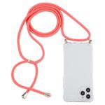 For iPhone 12 / 12 Pro Four-Corner Shockproof Transparent TPU Case with Lanyard(Red)