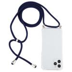 For iPhone 12 / 12 Pro Four-Corner Shockproof Transparent TPU Case with Lanyard(Dark Blue)