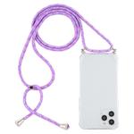 For iPhone 12 / 12 Pro Four-Corner Shockproof Transparent TPU Case with Lanyard(Purple)