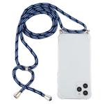 For iPhone 12 / 12 Pro Four-Corner Shockproof Transparent TPU Case with Lanyard(Blue White)