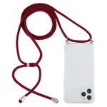 For iPhone 12 Pro Max Four-Corner Shockproof Transparent TPU Case with Lanyard(Wine Red)