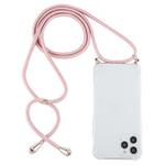 For iPhone 12 Pro Max Four-Corner Shockproof Transparent TPU Case with Lanyard(Pink)