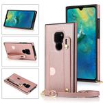 For Huawei Mate 20 Wrist Strap PU+TPU Shockproof Protective Case with Crossbody Lanyard & Holder & Card Slot(Rose Gold)