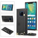 For Huawei Mate 20 Pro Wrist Strap PU+TPU Shockproof Protective Case with Crossbody Lanyard & Holder & Card Slot(Black)