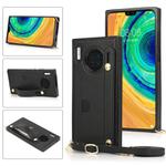 For Huawei Mate 30 Wrist Strap PU+TPU Shockproof Protective Case with Crossbody Lanyard & Holder & Card Slot(Black)