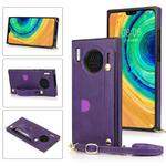 For Huawei Mate 30 Wrist Strap PU+TPU Shockproof Protective Case with Crossbody Lanyard & Holder & Card Slot(Purple)