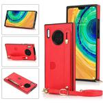 For Huawei Mate 30 Wrist Strap PU+TPU Shockproof Protective Case with Crossbody Lanyard & Holder & Card Slot(Red)
